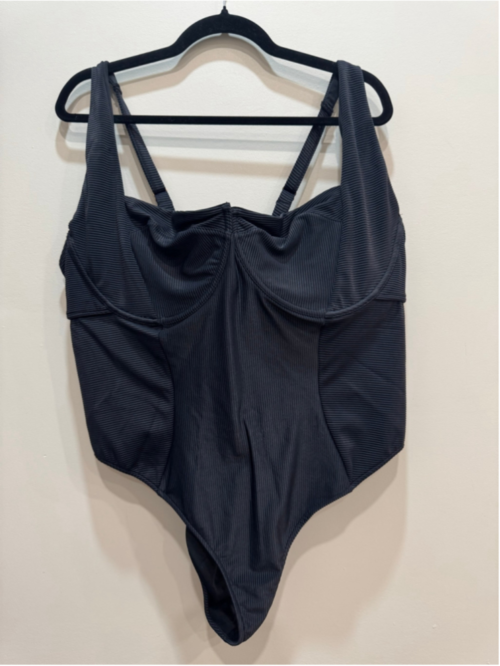 The Camille Collection Black Ribbed Underwire One Piece Swimsuit Bustier 2XL